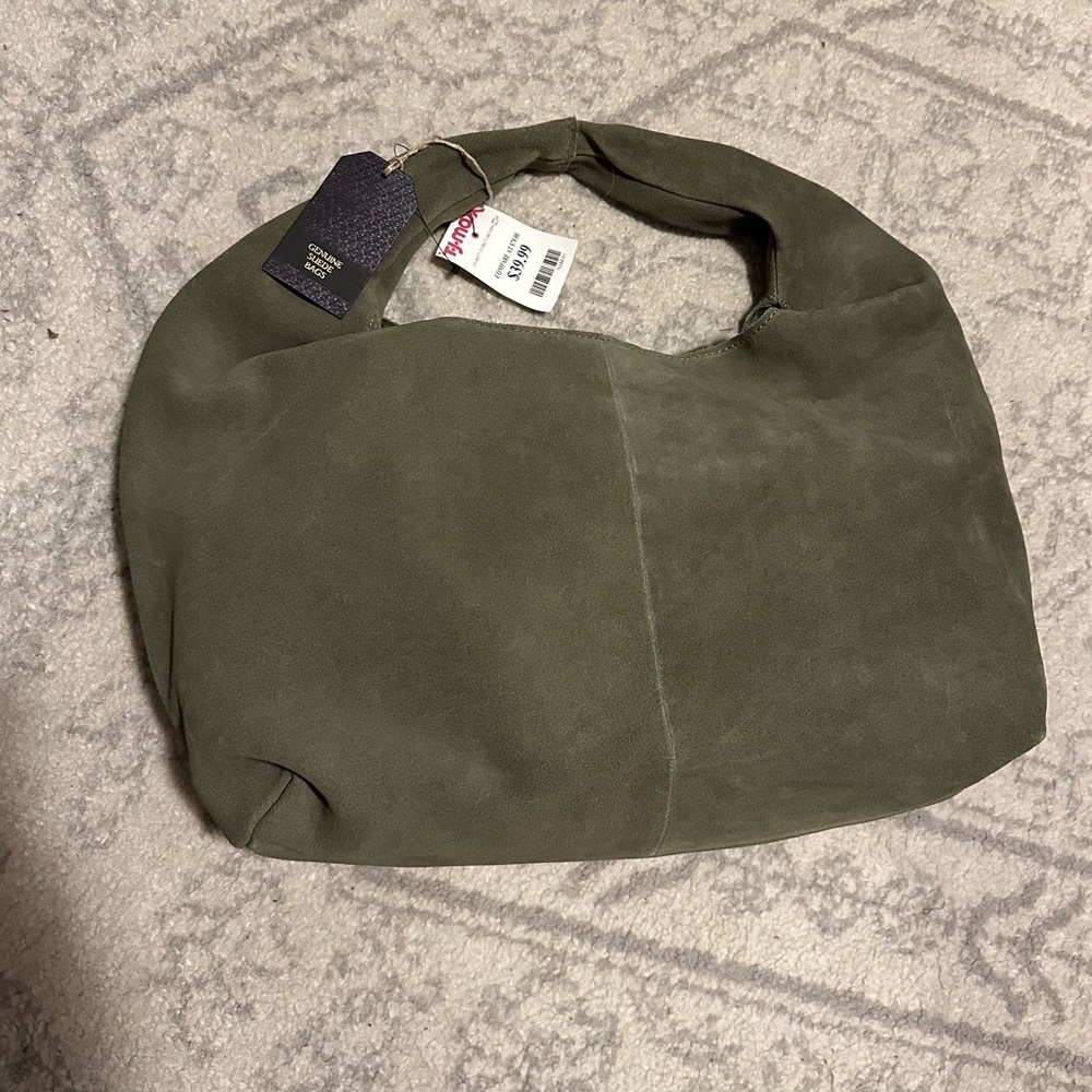 Olive Green Suede Hobo Bag